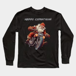 Santa Celebrate Christmas With Motorcycle Long Sleeve T-Shirt